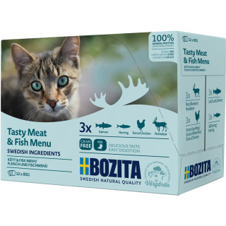 BOZITA Katzennassfutter Fisch Menü Häppchen in Soße 12x85g