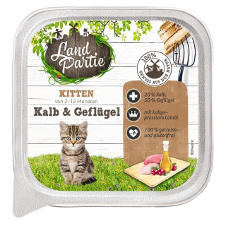 LandPartie Katzennassfutter KITTEN Geflügel und Kalb 100g Schale