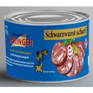 Landmetzgerei Springer Dosenwurst  Schwarzwurst scharf  190g
