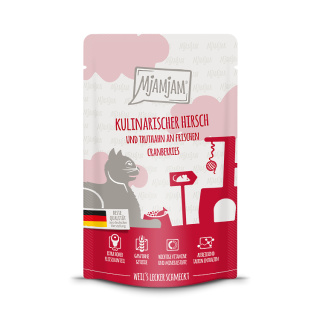 Mjamjam Katzennassfutter kulinarischer Hirsch und Truthahn an frischen Cranberries 125g